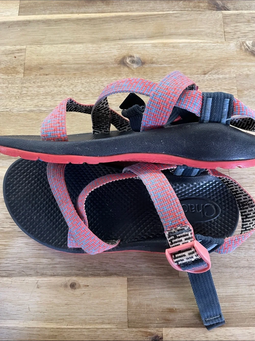 Chaco Kids' Sandals in Coral and Navy with Pink Buckles